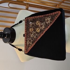 Vintage Autumnal themed handbag purse beaded and leaf embellishments